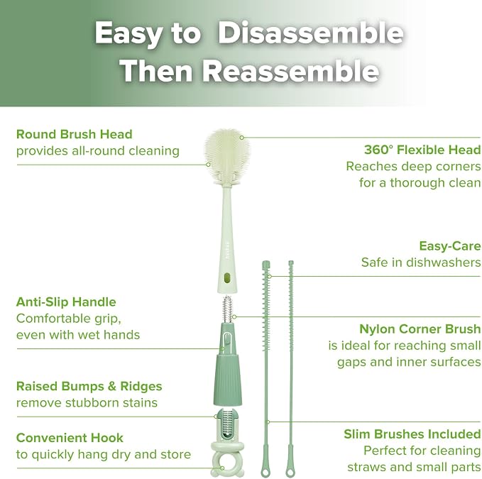 Haakaa 5-in-1 Cleaning Brush Set – Baby Bottle Brush & Bottle Brush Cleaner - Image 5