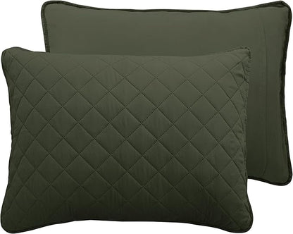 Easy-Going Twin Size Reversible Quilt Set with 1 Quilt and 1 Pillow Sham, Soft Bed Quilt Cover, Water Resistant Lightweight Microfiber Bedspread, Stain Resistant, Army Green/Beige