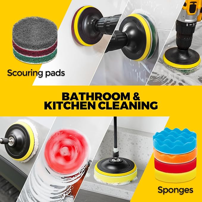 Holikme 22Pack Drill Brush Attachments Set, Scrub Pads & Sponge, Buffing Pads - Image 3