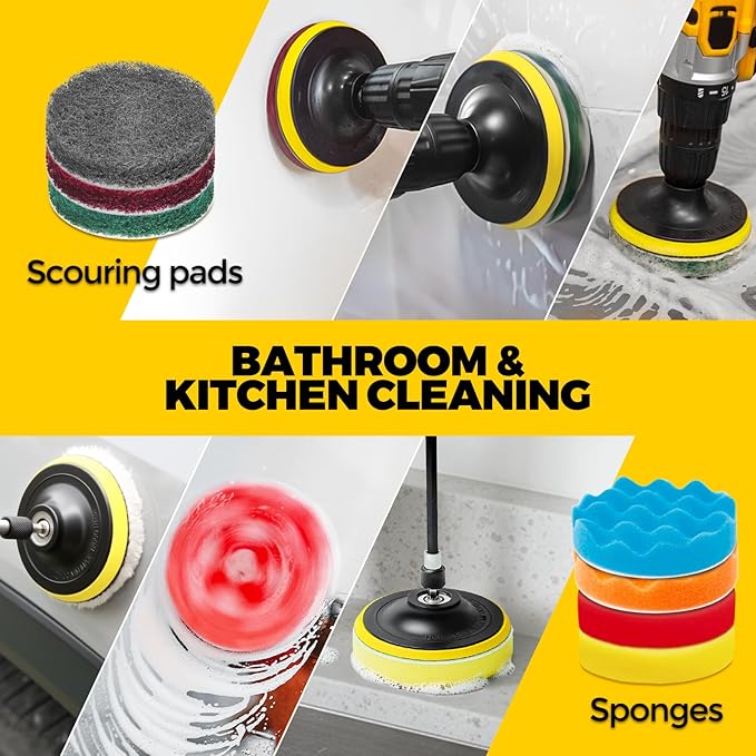 Holikme 22Pack Drill Brush Attachments Set, Scrub Pads & Sponge, Buffing Pads - Image 3