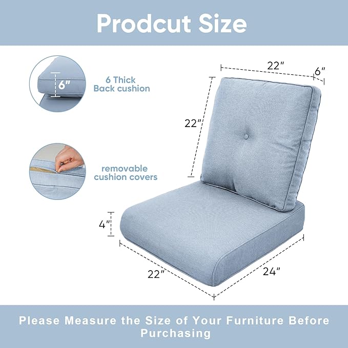 9-Piece Outdoor Patio Cushion Set - Fade & Water Resistant with Removable Olefin Cover, 22x24x4 Inch Memory Foam Cushions for Wicker Sectional Sofa – Baby Blue/Buckle