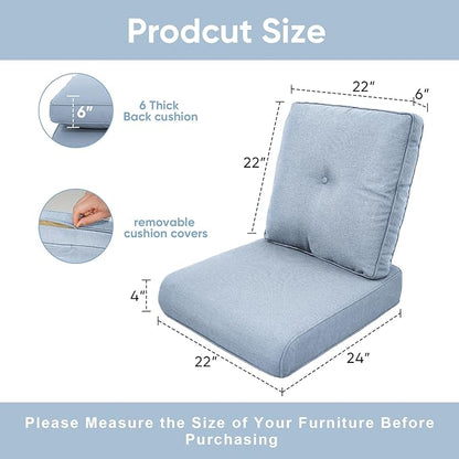 9-Piece Outdoor Patio Cushion Set - Fade & Water Resistant with Removable Olefin Cover, 22x24x4 Inch Memory Foam Cushions for Wicker Sectional Sofa – Baby Blue/Buckle