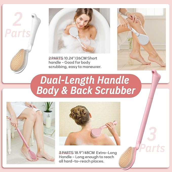 Back Scrubber for Shower, 19’’ Detachable Long Handle Shower Body Scrubber for - Image 3
