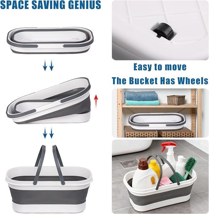 Flat Mop and Bucket Set with Floor Squeegee, Heavy Duty Scrub Brush, 2 Washable - Image 4