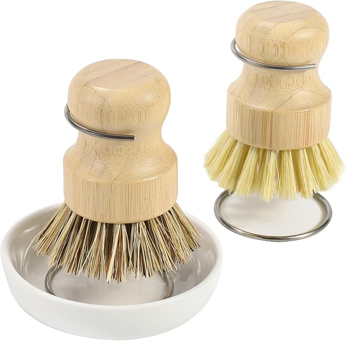 Bamboo Dish Brush Set with Holder by DEBETOOL