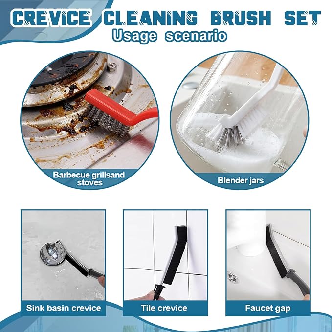 11 Pcs Cleaning Brush Set with Squeegee Crevice Gap Brushes Handheld Scrub - Image 7