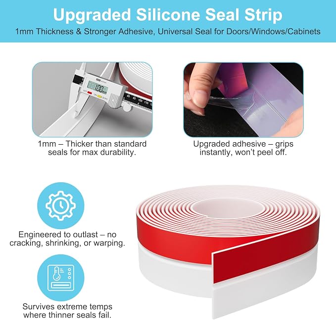 Heavy-Duty 20 ft x 2 in Weather Stripping, Door Draft Stopper Silicone Seal - Image 3