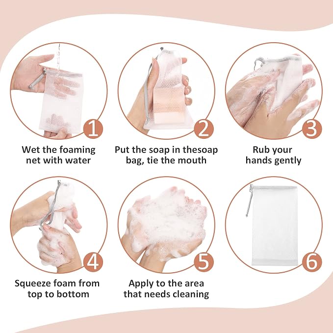 Cobahom 6 Pcs Mesh Soap Bag Mesh Foaming Net Soap Sack Bags Soap Handmade Soap - Image 4