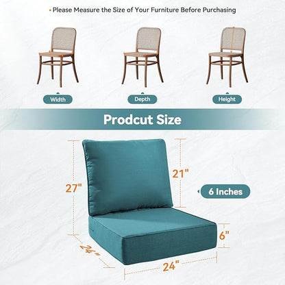 Luxury 6" Outdoor Cushions for Patio Furniture, 24x24x6" Thick Seat Cushion Set of 2, Fade Resistant Couch Chair Replacement Cushions High Density Deep Wicker Chair Cushion w/ Removable Cover, Green