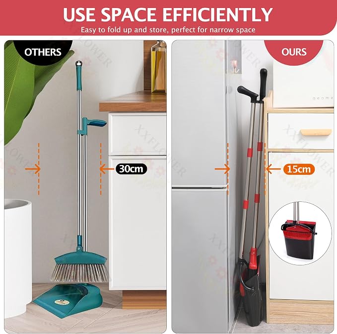 Broom and Dustpan Set with Long Handle, Light Weight Stainless Steel Poles - Image 5
