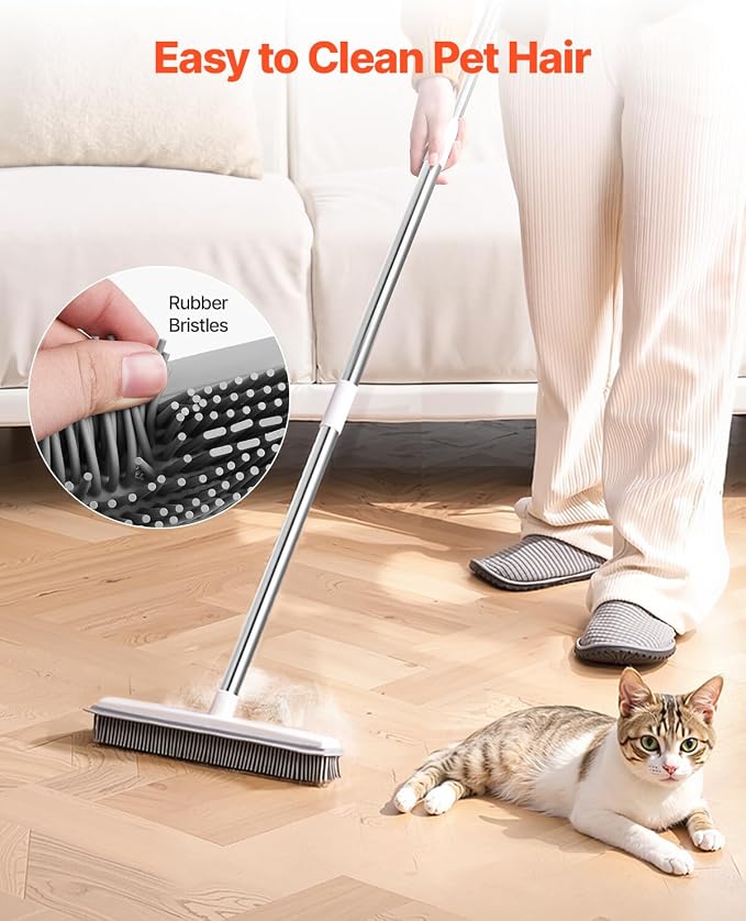 VEVOR Pet Hair Removal Broom, 58.46 in Adjustable Long Handle, Rubber Broom - Image 3