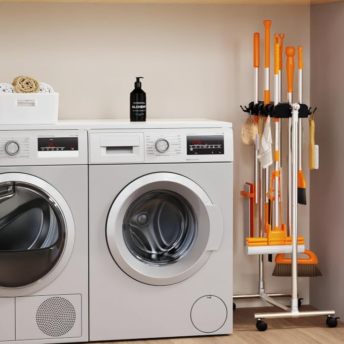No-Drill Broom Holder Laundry Room Organization, Movable Cleaning Supplies - Image 6