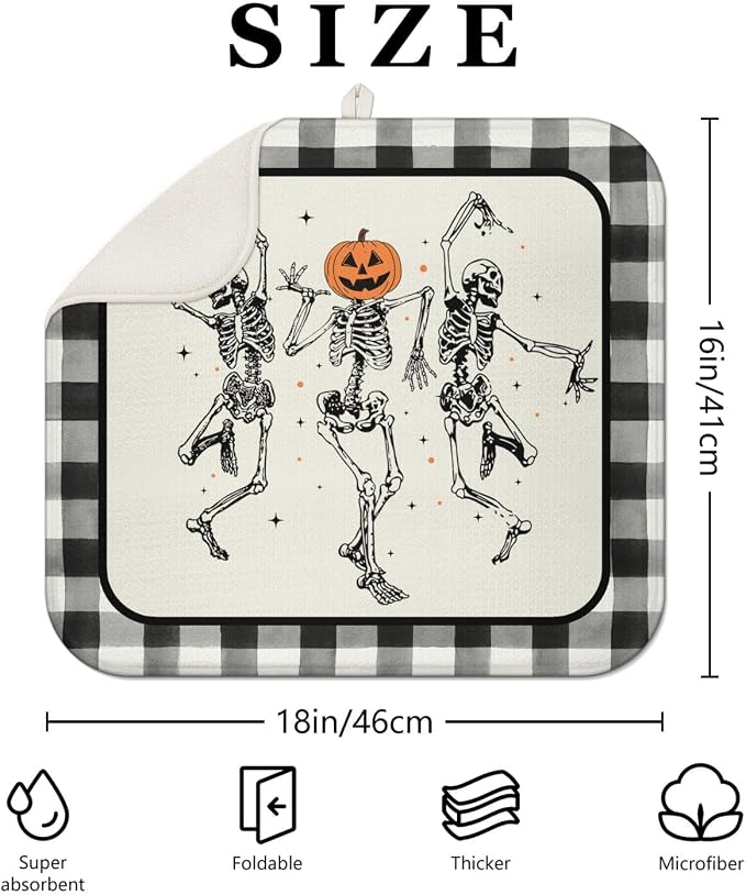 Halloween Dish Drying Mat for Kitchen Counter, Funny Skeleton Pattern - Image 2