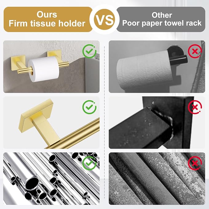 Brushed Gold Bathroom Hardware Towel Bar Set, 5 Pieces Double Dase Toilet Paper - Image 5
