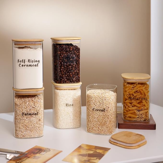 6 Pcs Square Glass Pantry Storage Containers - 37oz Thicken Glass Food Storage - Image 4