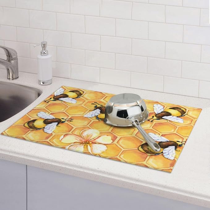 Bee Dish Drying Mat For Kitchen Counter Absorbent Large Kitchen Fast Dry Pad - Image 7