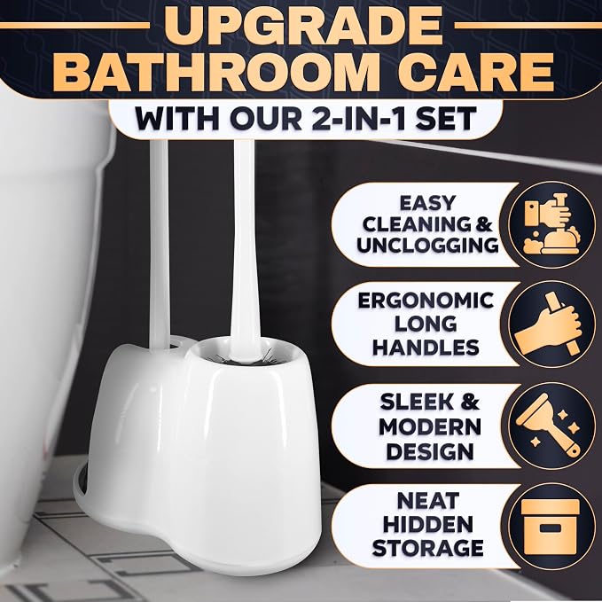 2-in-1 White Toilet Brush and Plunger Set - Image 4