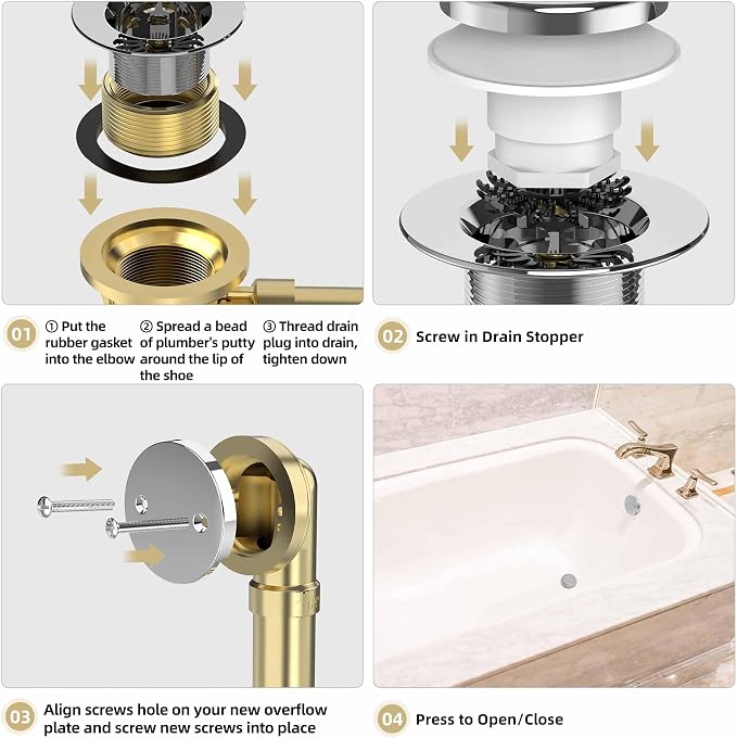 Chrome Plated Tub Drain Kit - Image 6