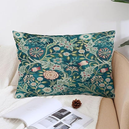 Teal Green Blue Vintage Floral Botanical William Morris Throw Pillow Covers 12x20 Inch Aesthetic Pillow Velvet Decorative Pillowcase Home Decor Living Room Cushion Case for Bed Sofa Couch
