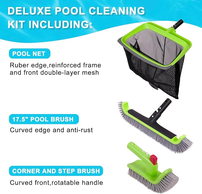 Sepetrel Deluxe Swimming Pool Cleaning Kit Including Rubber Edge Skimmer Net - Image 2
