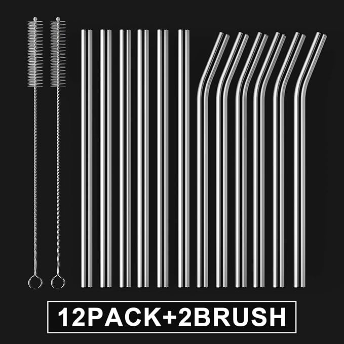 12-Pack Reusable Glass Straw, Size 8.5''x10 MM, Including 6 Straight and 6 Bent - Image 2