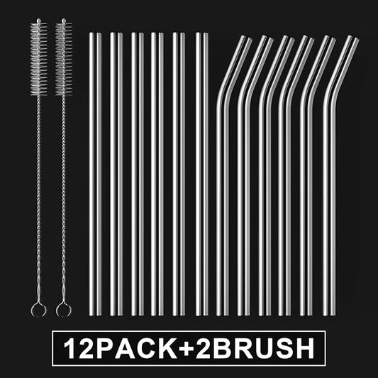 12-Pack Reusable Glass Straw, Size 8.5''x10 MM, Including 6 Straight and 6 Bent - Image 2