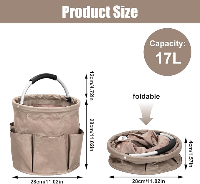 17L Portable Cleaning Bucket Organiser, 6 Pockets Foldable Cleaning Caddy - Image 2