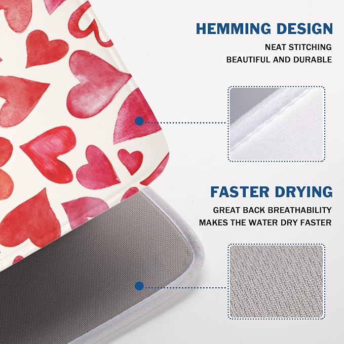 Valentine's Day Dish Drying Mat 18 x 24 Inch Heart Shaped Dish Drying Pad - Image 4