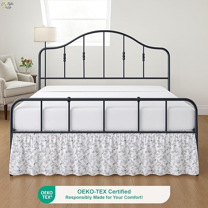 Cottington Lane Ruffled Bed Skirt King Size with Split Corner, Brushed Microfiber Hotel Quality Dust Ruffle, 21 Inch Drop Gathered Bedskirt, Soft, Stylish, Shrink & Fade Resistant, Coco Rose Leaf