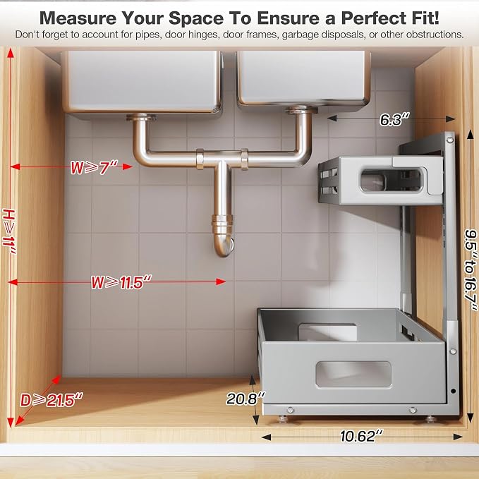2 Pack 21IN-Depth Under Sink Organizer, Pull Out Cabinet Organizer - Image 2