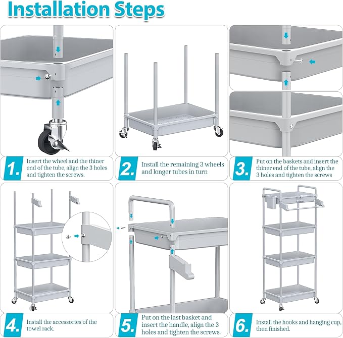 SPACEKEEPER Rolling Storage Cart, 4-Tier Bathroom Organizer Utility Cart - Image 7