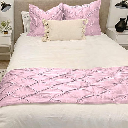 Bed Runner Set - 100% Pure Cotton 800 Thread Count - Luxury 1 Pinch Pleated Bed Runner and 2 Pillow Cover - 3 Piece Pinch Pleated Bed Runner Set King, Pink