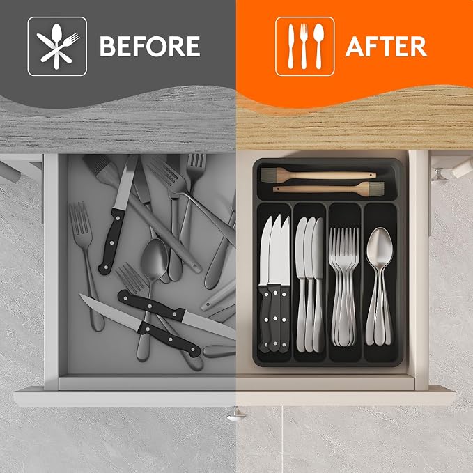 Lifewit Silverware Drawer Organizer Tray, Plastic Cutlery Storage - Image 5