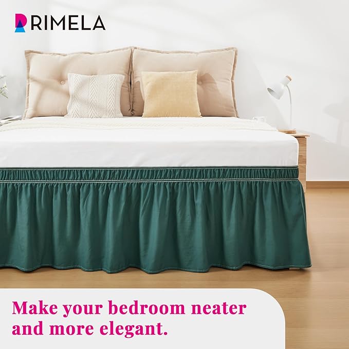 RIMELA Emerald Green Bed Skirt King Size 18 Inch Drop, Wrap Around Elastic Bedskirt, Dust Ruffle for Adjustable Bed Base Machine Washable Easy to Install Bed Skirts