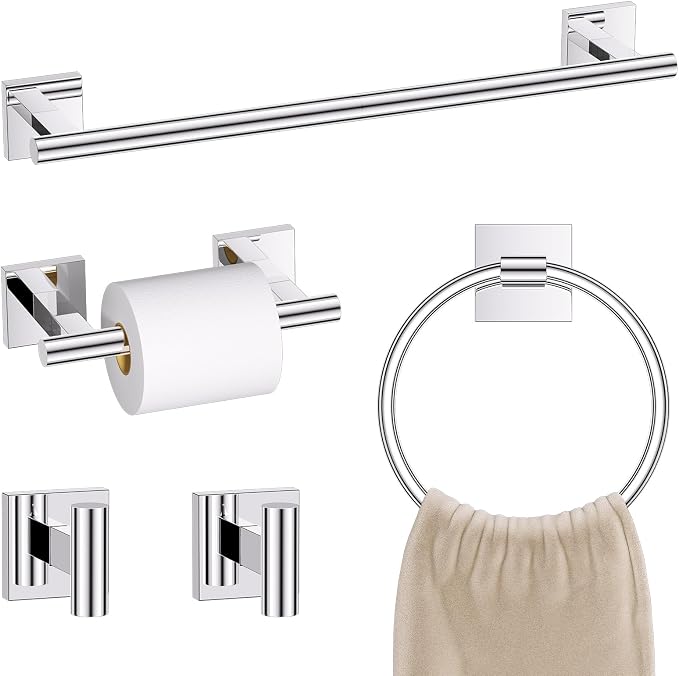 Chrome Bathroom Hardware Towel Bar Set, 5 Pieces Double Dase Toilet Paper by SOAEZ