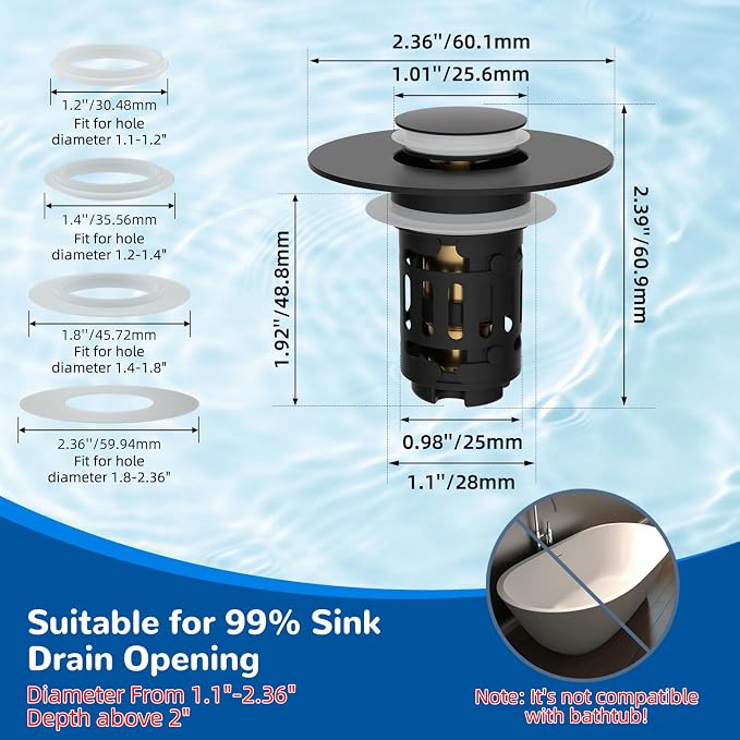Hibbent 3 Pack 3 in 1 Bathroom Sink Drain Strainer, Universal Pop Up Stopper - Image 7