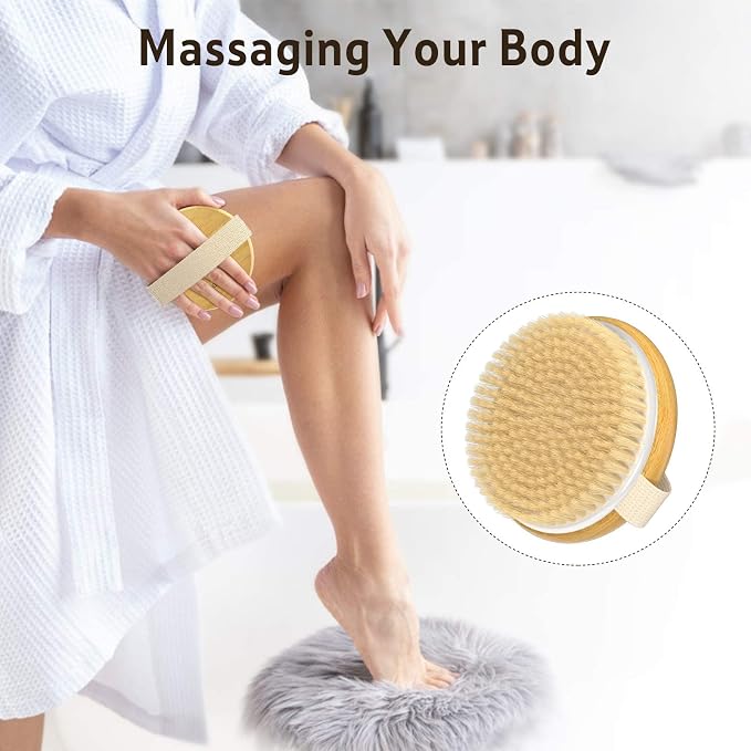 Metene 2 Pack Bamboo Dry Body Brushes, Shower Brush Wet and Dry Brushing - Image 4