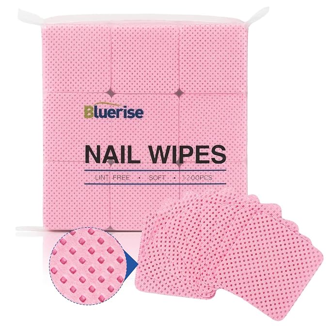BLUERISE Lint Free Nail Wipes Pink 1200pcs Nail Polish Remover Pads Soft by Bluerise