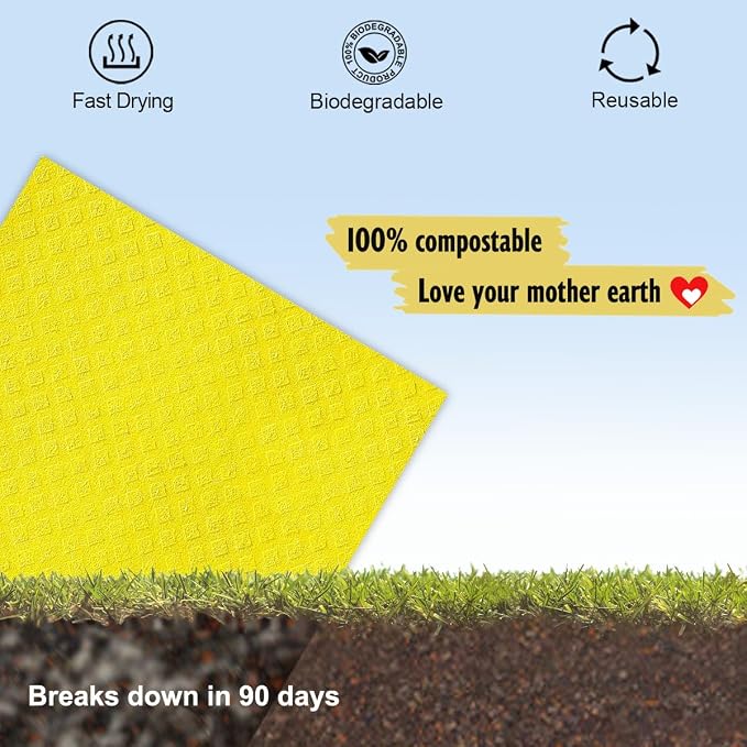 Swedish Dishcloths for Kitchen | 6 Pack Absorbent Cellulose Sponge Cloths - Image 6