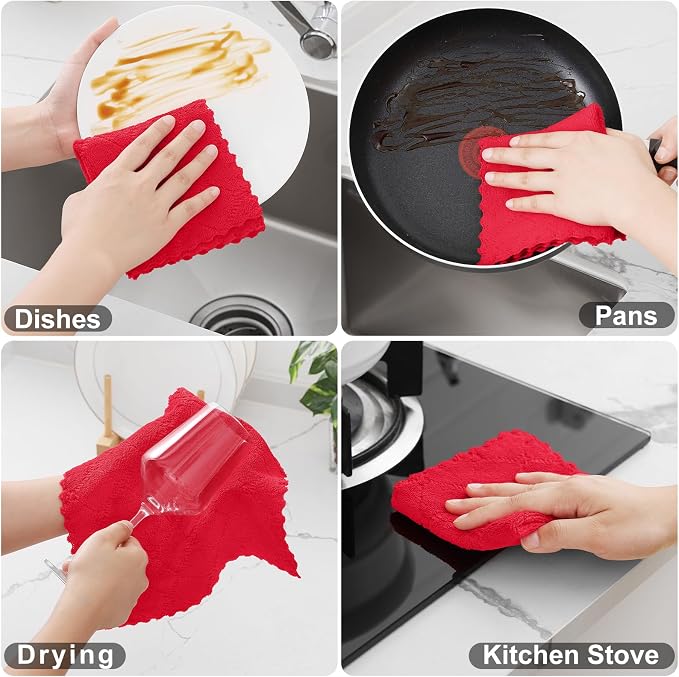 Homaxy 12 Pack Kitchen Dish Cloths, Super Soft and Absorbent Coral Velvet Dish - Image 4