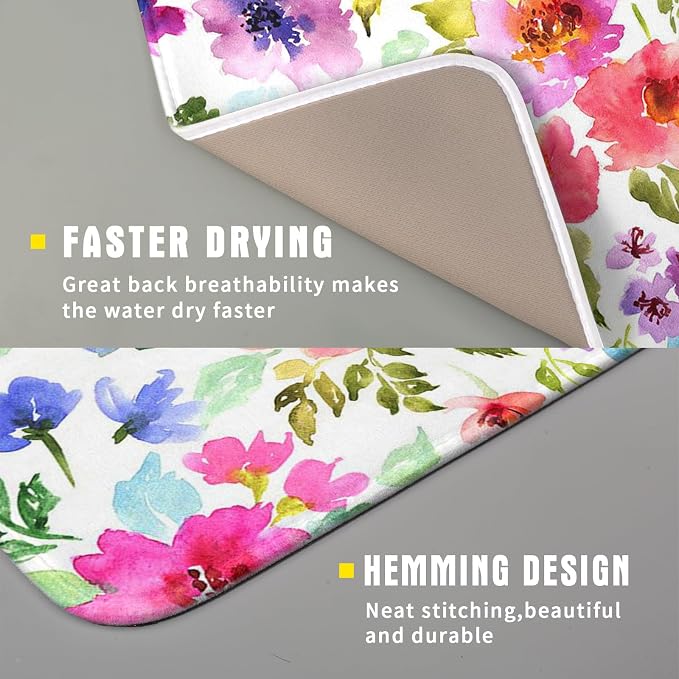 Spring Floral Dish Drying Mat for Kitchen Counter Flower Microfiber Absorbent - Image 3