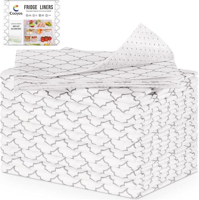 Cooyes 12 Pack Refrigerator Liners, Non Slip Fridge Mats Washable, Refrigerator by Cooyes
