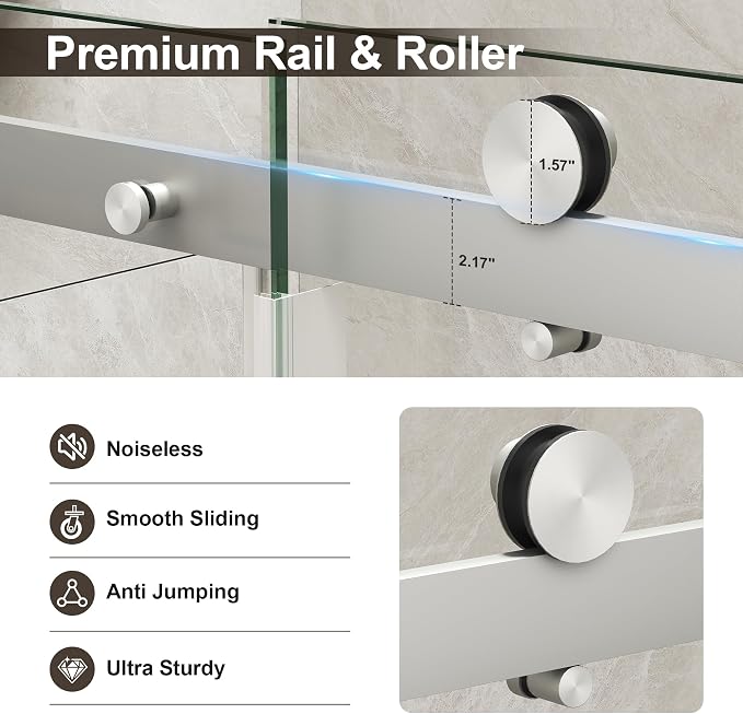 Frameless Shower Door, Single Sliding Glass Shower Door - Image 5