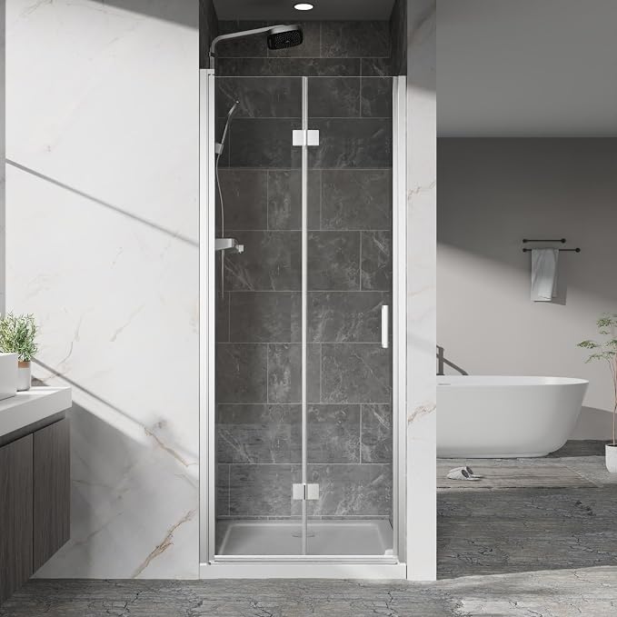 Frameless Bi-Fold Shower Door 30" W x 72" H, 1/4" Clear Tempered Glass by Relaxcabine