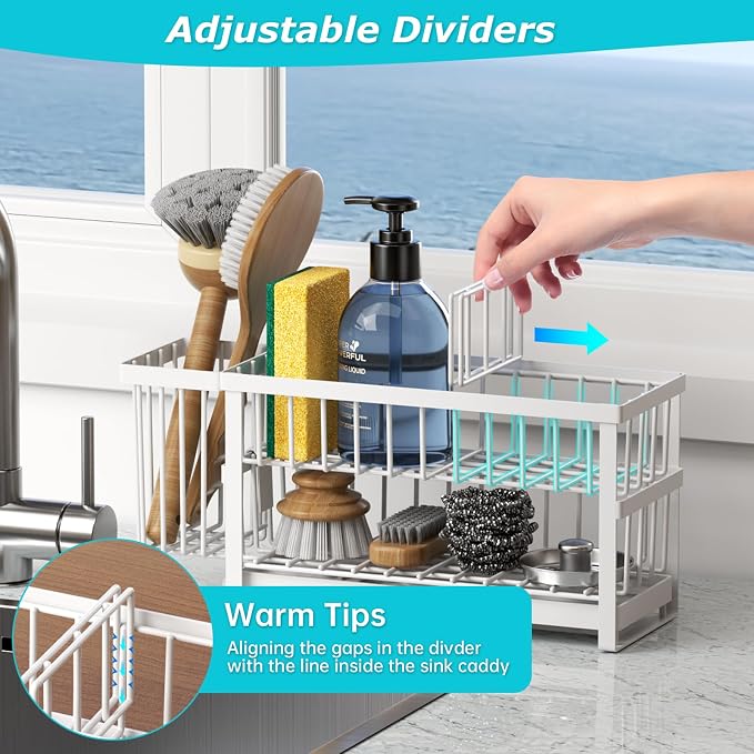 Sponge Holder for Kitchen Sink, 2 Tier Sink Caddy Organizer Countertop - Image 5