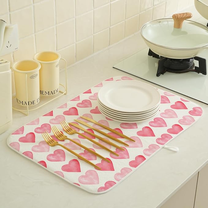Valentines Day Dish Drying Mats 18x24 Inch Love Pink Heart Drying Mats - Image 3