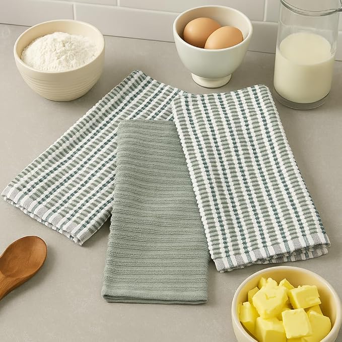 Serafina Home Sage Green Kitchen Dish Towels- Set of 3 100% Cotton Soft - Image 4