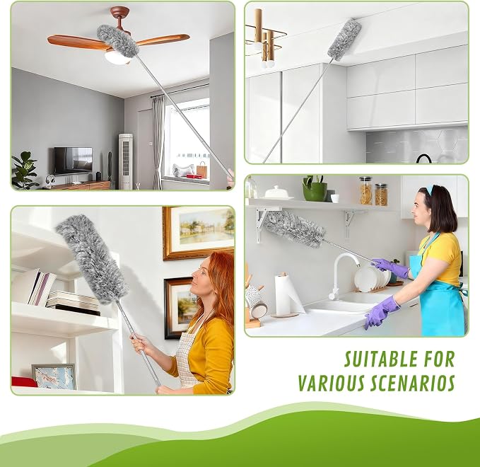 11-in-1 100-Inch Extendable Duster Kit – Reusable Blue Fan Duster, Cobweb Brush - Image 2