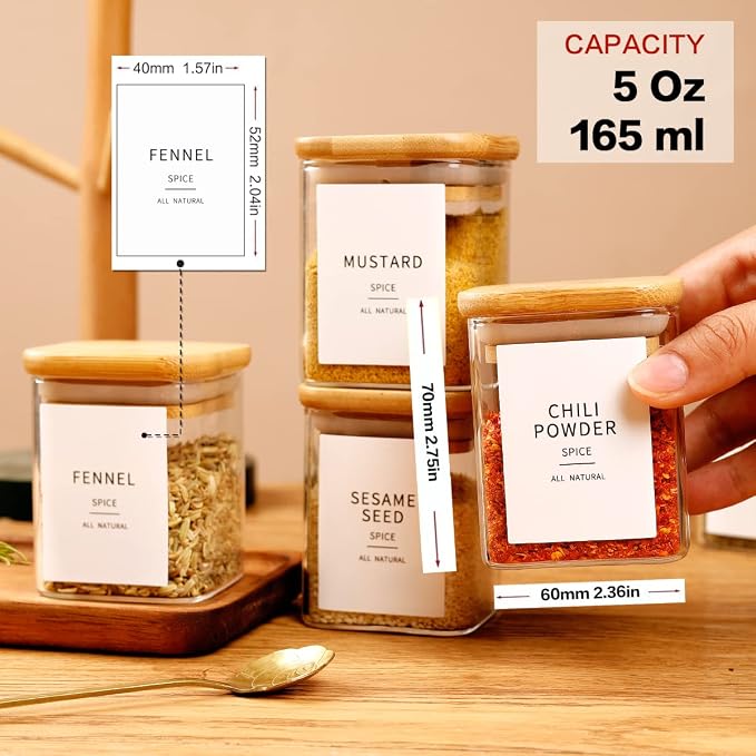 12 Pcs Square Glass Spice Jars - 5oz Airtight Herb Containers with 148 - Image 6