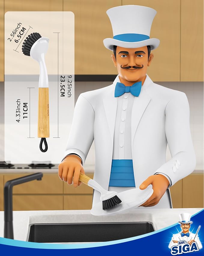 MR.SIGA Dish Brush with Handle, Dish Scrub Brush with Built-in Scraper - Image 2